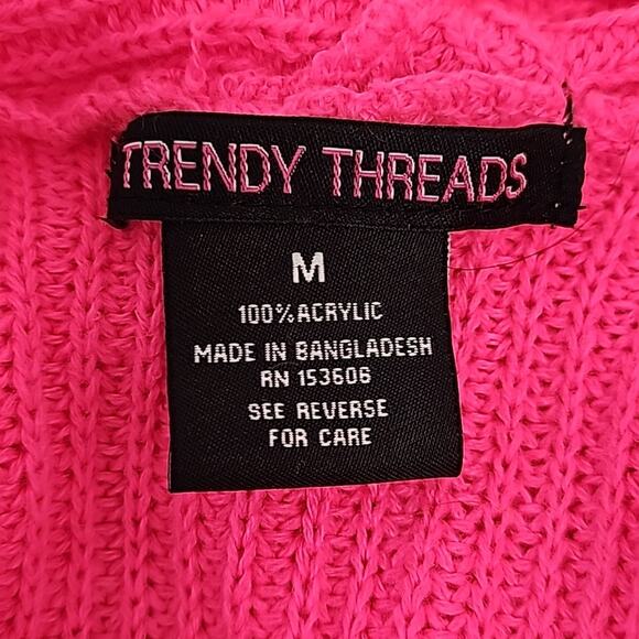Trendy Threads Hot Pink Distressed Full Zip Cropped Sweater Hoodie Womans Size M - Picture 8 of 9